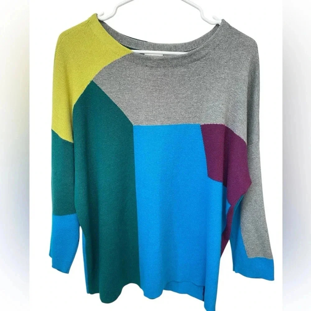 Stylus Color Block Sweater Women’s Large Cotton Wool Blend Geometric 80s Retro